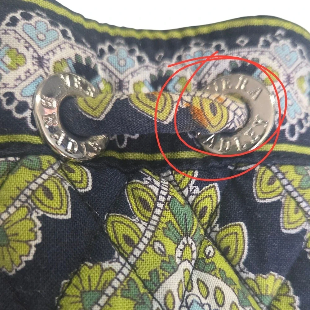 Vera Bradley Retired Cambridge Quilted Cinch Backpack Bag Green Floral Pattern